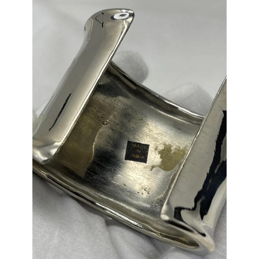 Wide Silver Tone Concave Cuff Bracelet India Made Minimalist Statement Jewelry